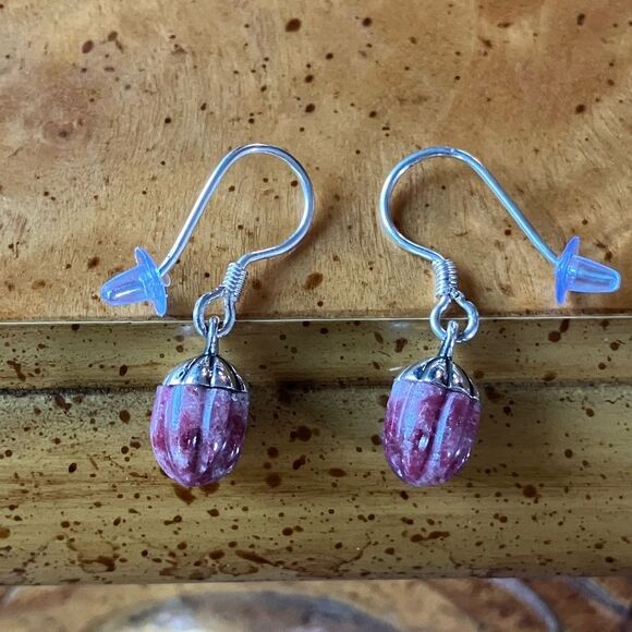 Norwegian Thulite Sterling Silver Earrings - Picture 1 of 8